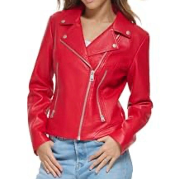 LEVI’S Faux Leather Asymmetrical Moto Jacket Red Size Small
