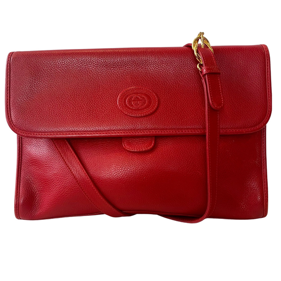 GUCCI Vintage Red Leather Flap Shoulder Bag
