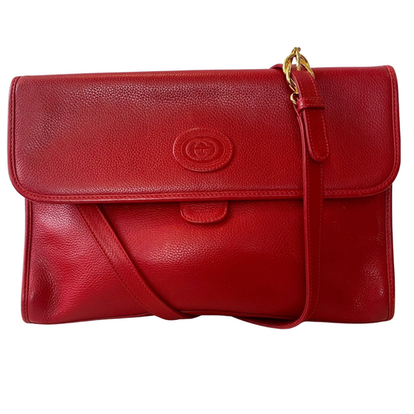 GUCCI Vintage Red Leather Flap Shoulder Bag Style Exchange