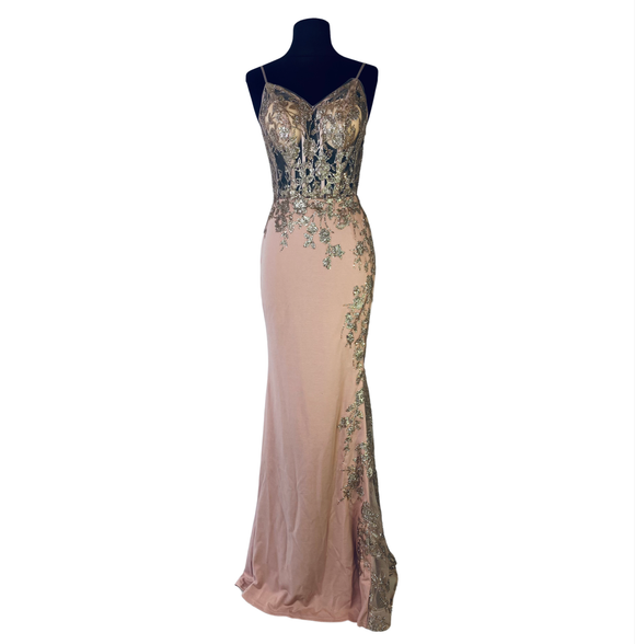 Boutique Long Gown Blush/ Rose Gold Size 6 NWT