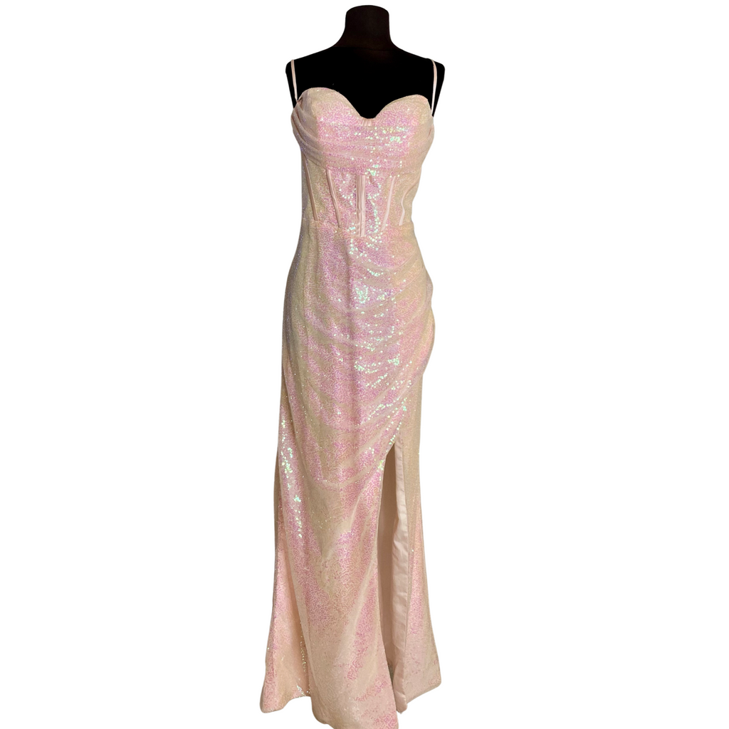 BOUTIQUE Long Sequin Gown Iridescent Pink Size Large