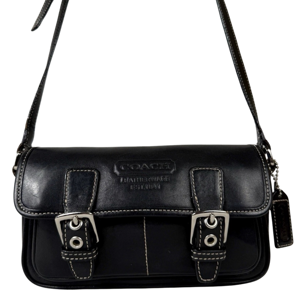 COACH Black Bleeker Leather Double Buckle Soho Crossbody Bag 9355