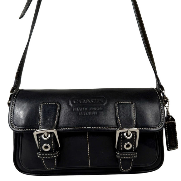 COACH Black Bleeker Leather Double Buckle Soho Crossbody Bag 9355