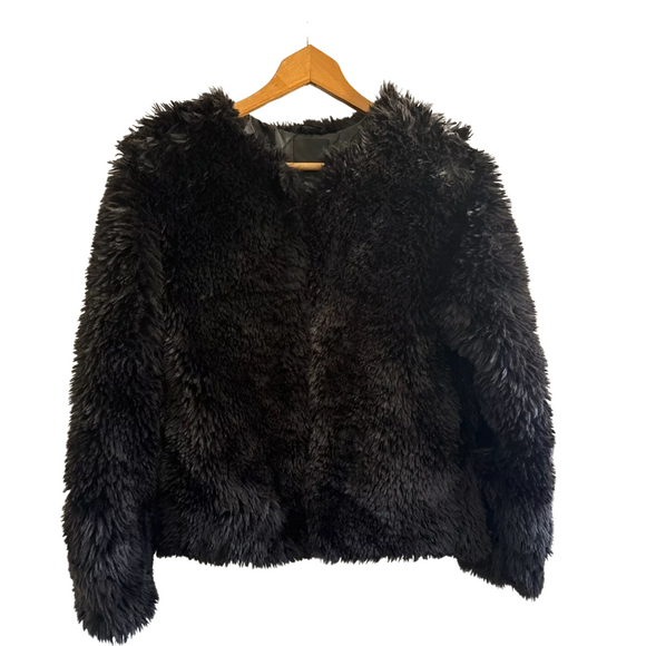 VERA WANG Simply Vera Faux Fur Jacket Black Size Small NWT