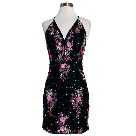 SCALA Embellished Cocktail Dress Black Floral Size 00