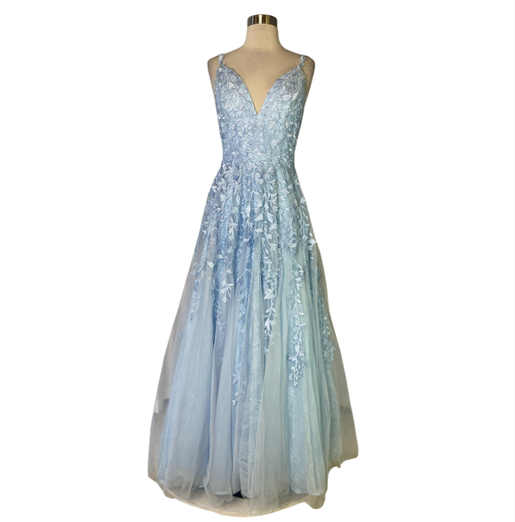 SHERRI HILL Style # 52342 Light Blue Full Gown Size 8
