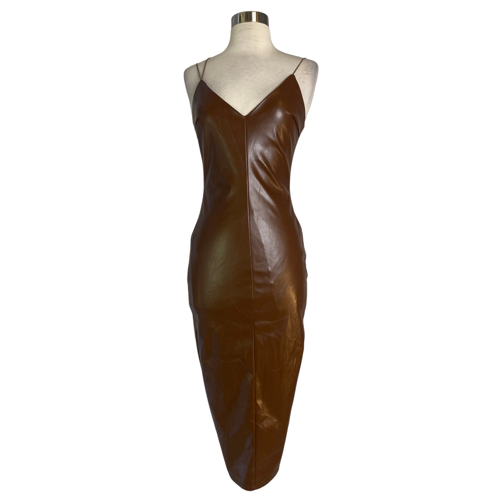 BLANC Vegan Leather MIDI Dress Brown Size XS/S