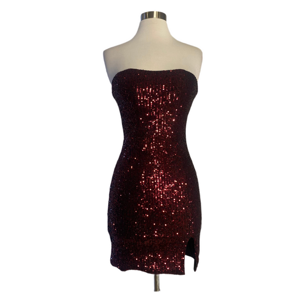 LA FEMME Short Sequin Cocktail Dress Wine Size 0 #30259