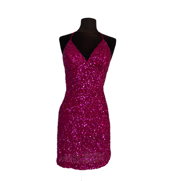 SCALA  Style 60060 Short Sequin Cocktail Dress Fuchsia Size 00