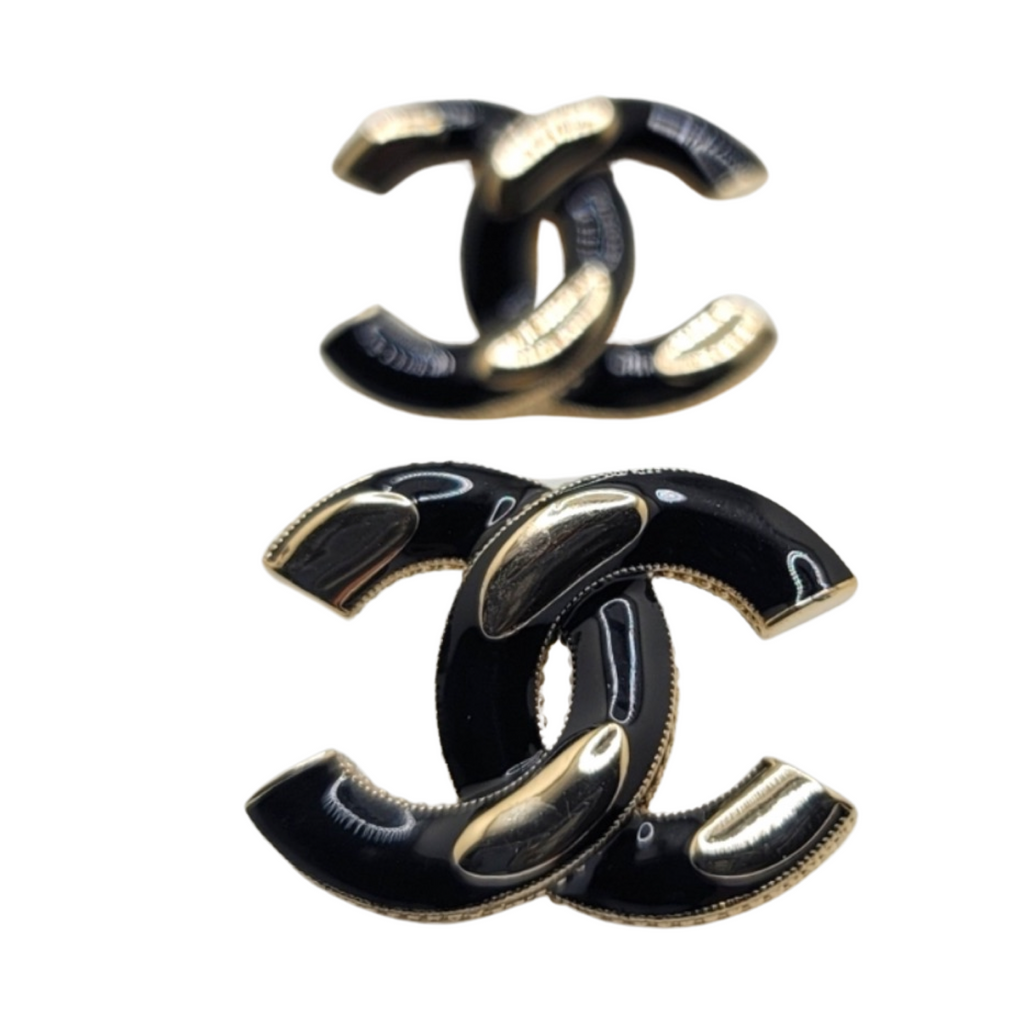 Chanel Black Enamel Gold CC Two Tone Stud Earrings