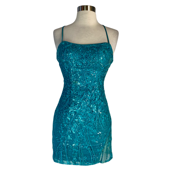 ALYCE PARIS Short Embellished  Dress Teal Size 2