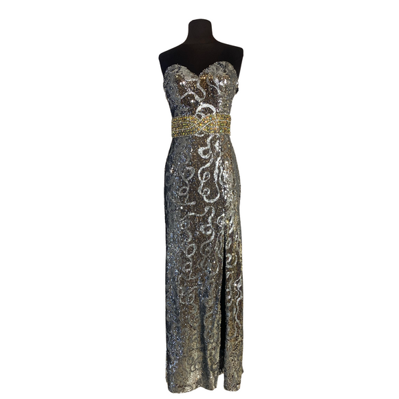 NINA CANACCI Long Gown Silver Size 8 NWT