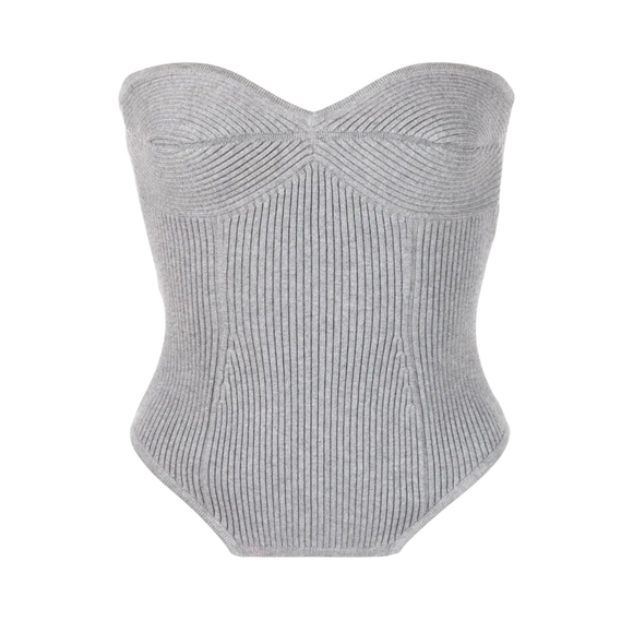 FLEUR DU MAL
Ribbed-Knit Strapless Corset Top Gray Size M