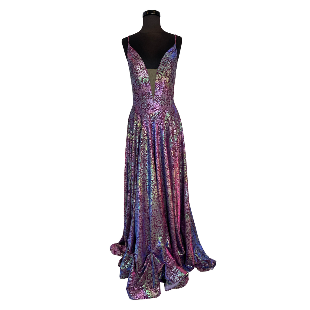 JONATHAN KAYNE Style 2094 Metallic Floral A-line Long Gown  Size 10