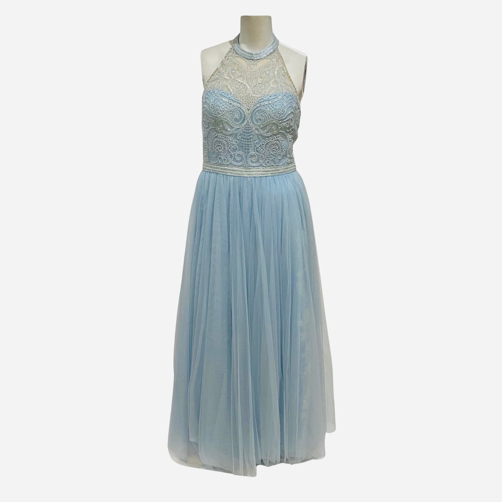 SHERRI HILL 50859 Light Blue V-Neck Satin with Ivory Beaded Bodice Dre Style Exchange Boutique PGH SHERRI HILL 50859 Light Blue V-Neck Satin with Ivory Beaded Bodice Dre Style Exchange Boutique PGH
