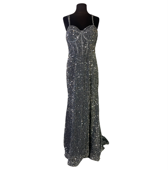 BOUTIQUE Long Gown Silver/Gray Size Large