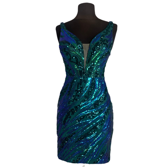 AMARRA Short Cocktail Dress Navy/Green Size 0