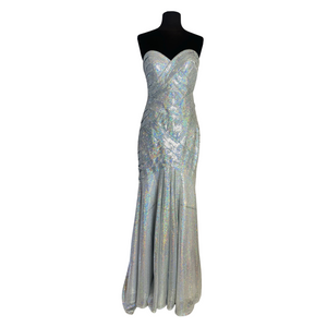 LOMAN Long Strapless Gown Iridescent Silver Size 8 NWT
