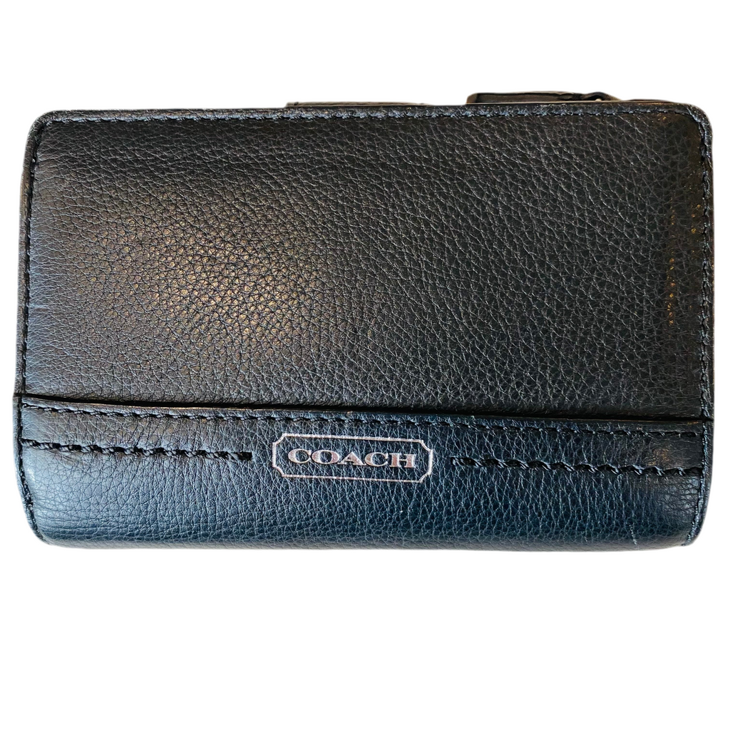 COACH Wallet Taylor Leather Compact Black Corner Zip