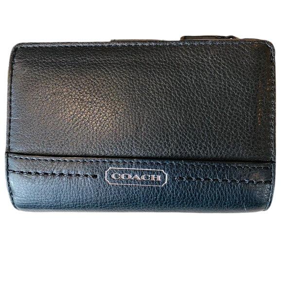 COACH Wallet Taylor Leather Compact Black Corner Zip