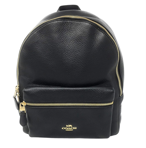 COACH Medium Charlie Black Leather Medium Backpack