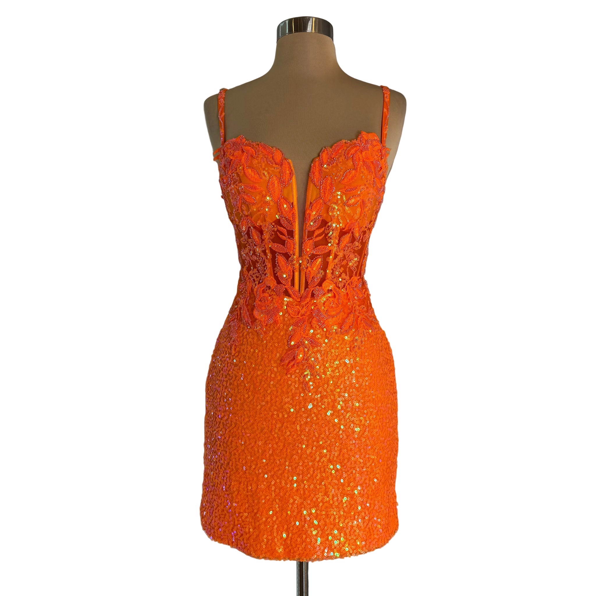 rent a homecoming dress Furlla Women Short Orange Homecoming Dress with Spaghetti Straps and Corset  Back – Furlla Official main image 1
