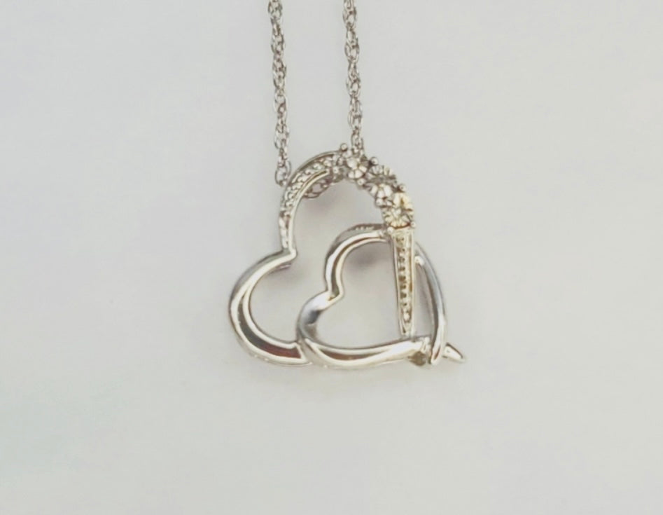 KAY JEWELERS .925 Sterling Silver Diamond Double Heart Necklace NIB