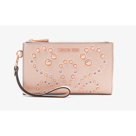 MICHAEL KORS Adele Embellished Leather Wallet/ Phone/ Wristlet Blush Pink