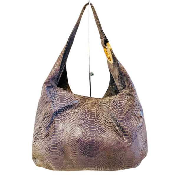 MICHAEL KORS Large Gray Snakeskin Leather Hobo Shoulder Bag Style Exchange Boutique PGH