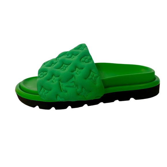 LOUIS VUITTON Monogram Pool
Pillow Green Flat Comfort Slides Sandals Size 38