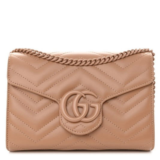 GUCCI
Calfskin Matelasse Monochrome GG
Marmont Chain Wallet in Camelia NWOB