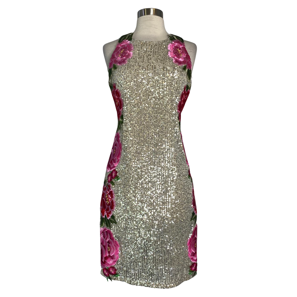 ALEXIA ADMOR Sequin Cocktail Dress Silver Size 8