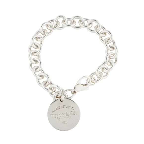 TIFFANY & CO .925 Sterling Round Tag Charm Link Bracelet 7”