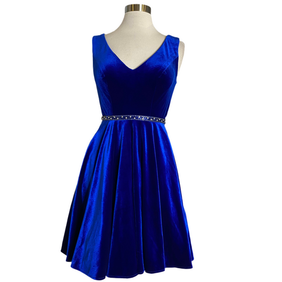 HANNAH S Velvet A-Line Cocktail Dress Royal Blue Size 2