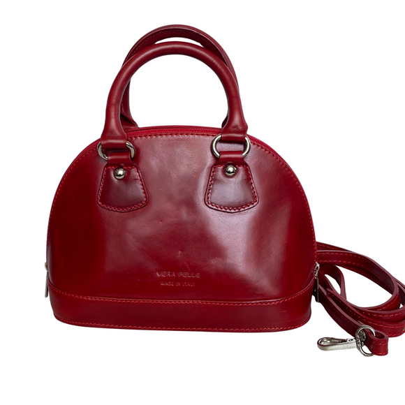 VERA PELLE Small Leather Satchel Handbag Red