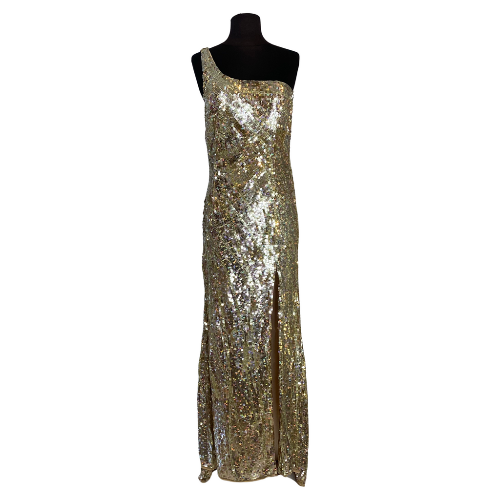 BOUTIQUE Long One Shoulder Gown Gold Size 8 NWT