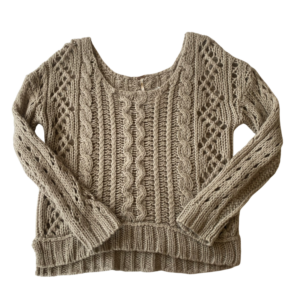 FREE PEOPLE Chunky Cable Knit Sweater Natural Size Medium