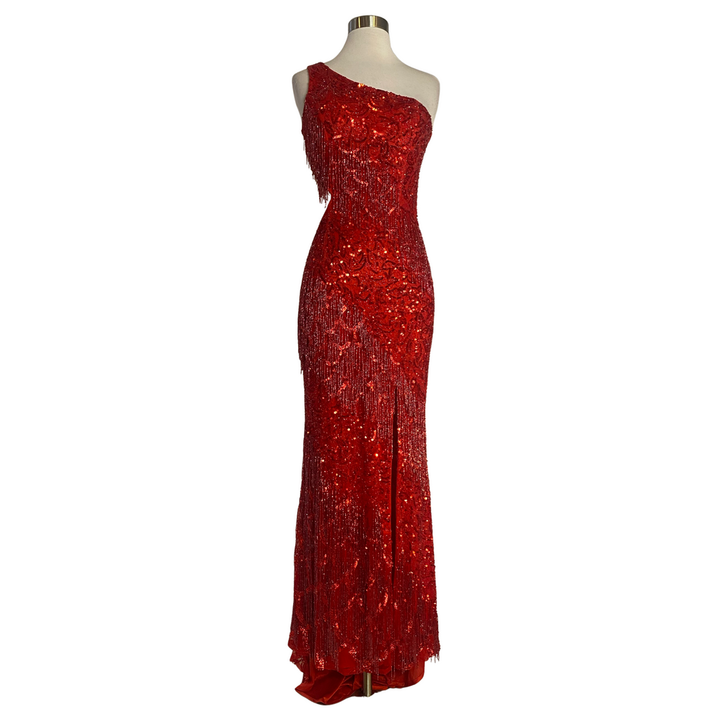 PRIMAVERA Style 3729 Long One Shoulder Gown Red Size 0