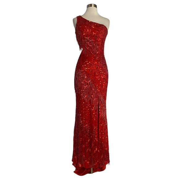 PRIMAVERA Style 3729 Long One Shoulder Gown Red Size 0