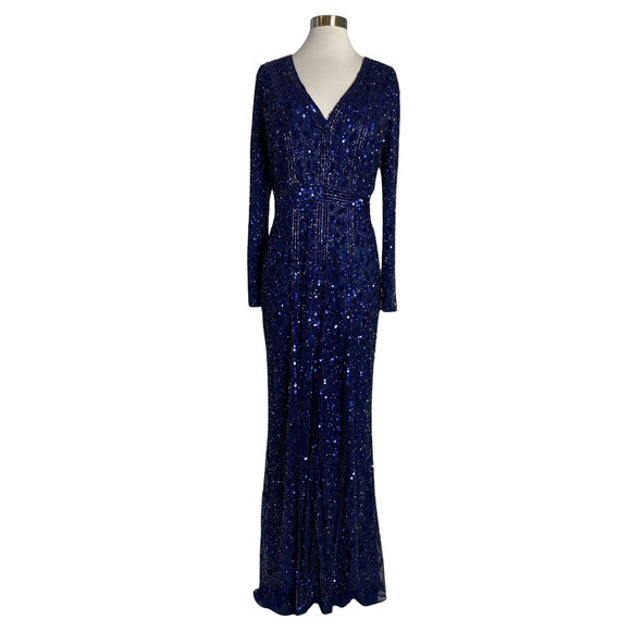 MAC DUGGAL Long Fully Embellished Gown Navy Size 14