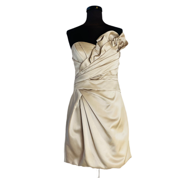 BOUTIQUE Satin Cocktail Dress Champagne Size 14 NWT
