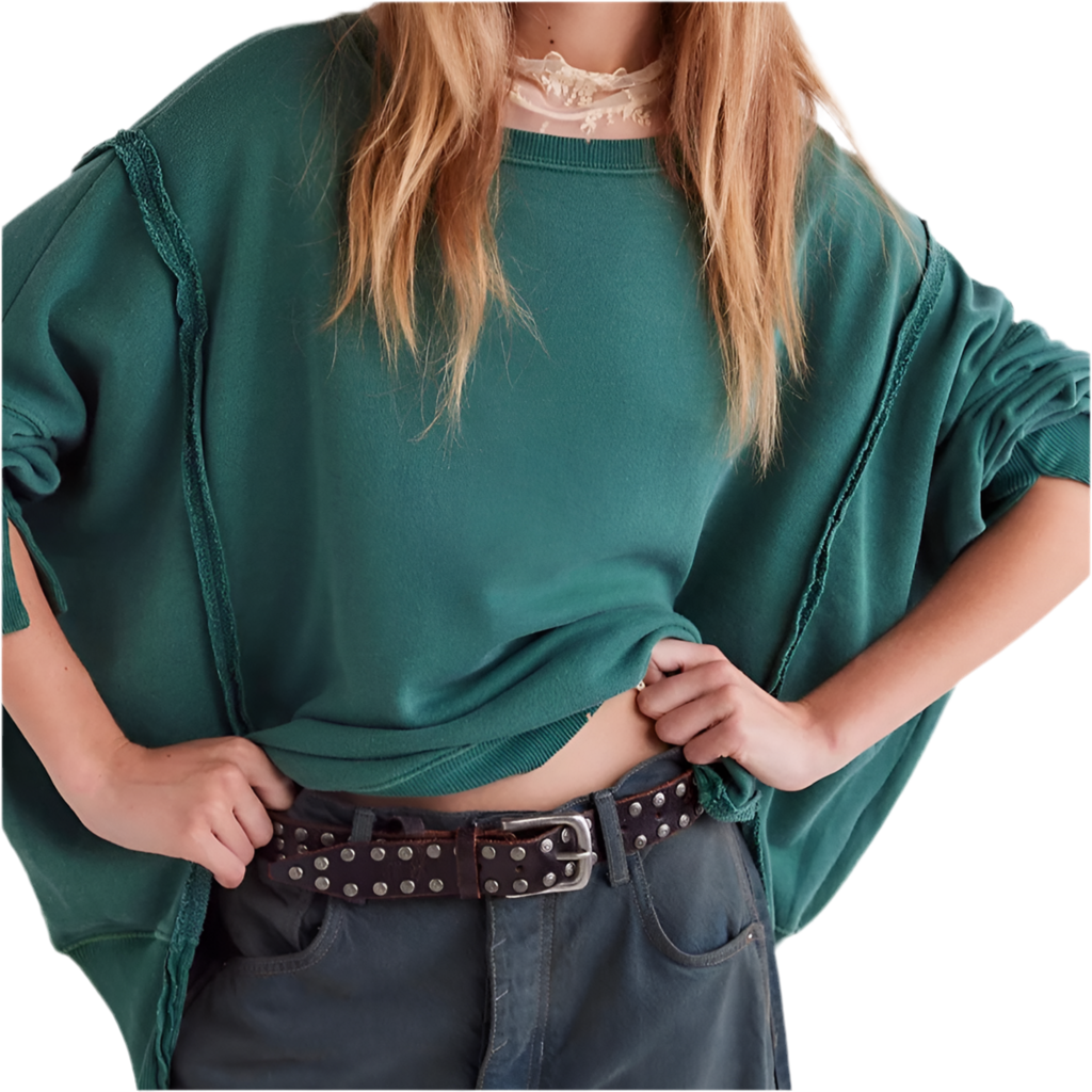FREE PEOPLE We The Free Camden Sweatshirt Uncut Emerald Size XS