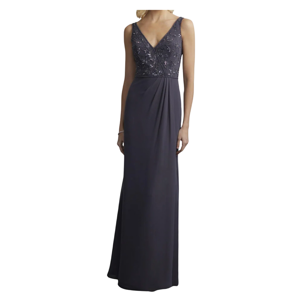 ADRIANNA PAPELL Style 40219 Long Gown Gunmetal Size 10 NWT