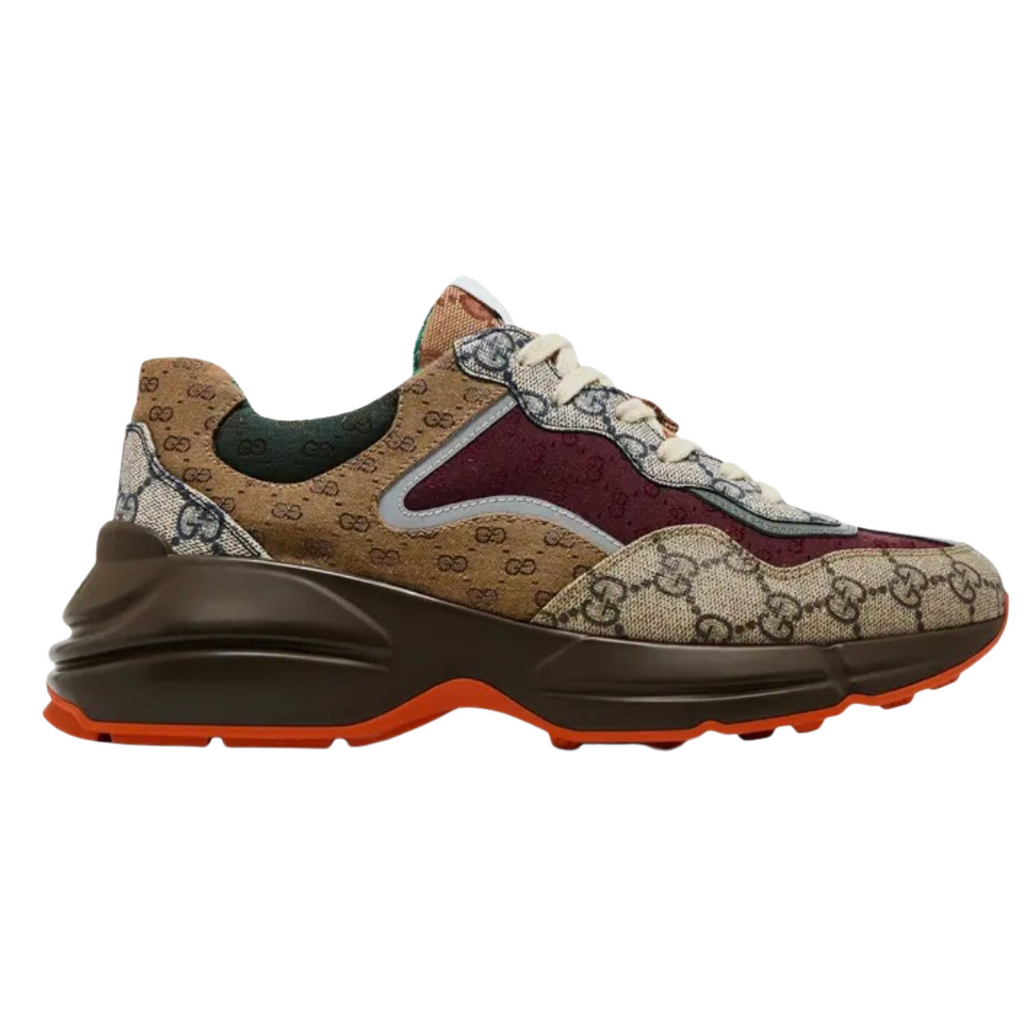 GUCCI  Rhyton Beige/Brick Red Monogram Sneakers
Size 39