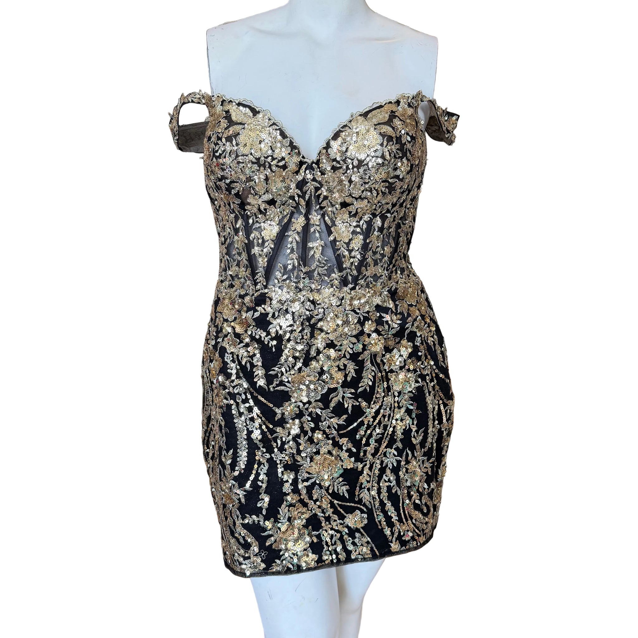 black and gold short cocktail dresses Jovani 46872 Size 6 Black Gold Cocktail Dress main image 0