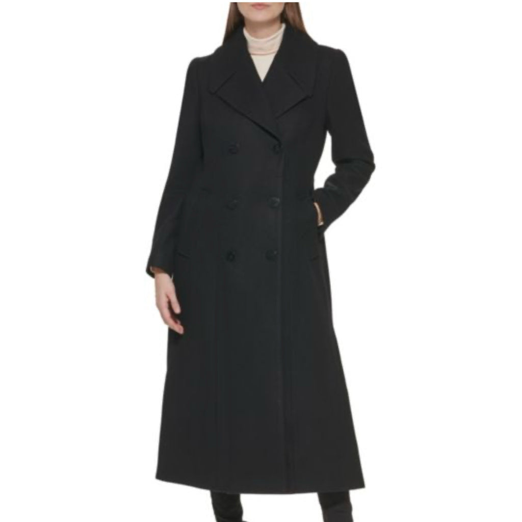 KENNETH COLE Double Breasted Long Wool Blend Coat Black Size Large