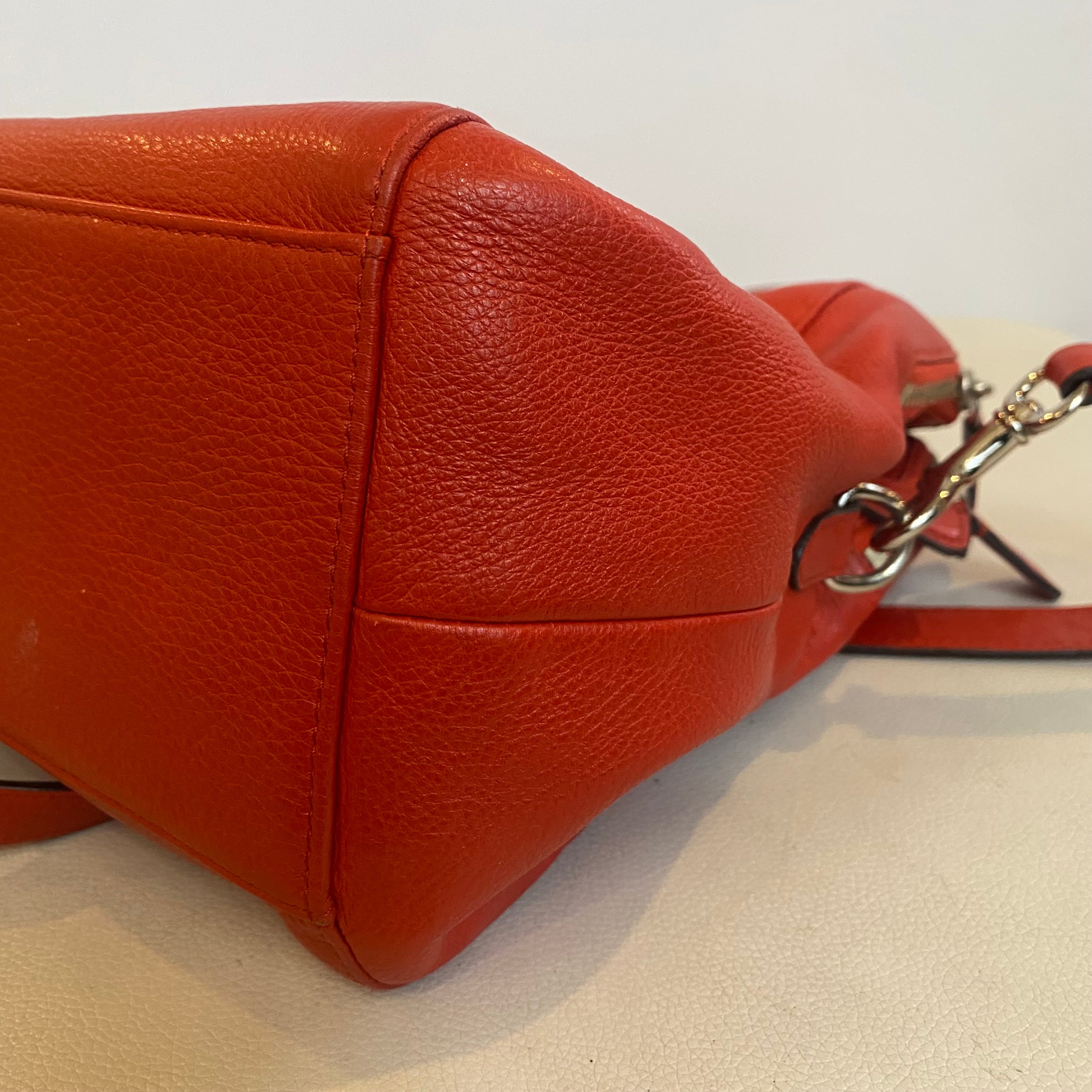 COACH #D1473-F31324 Red Leather Katheryn Triple Zipper Satchel