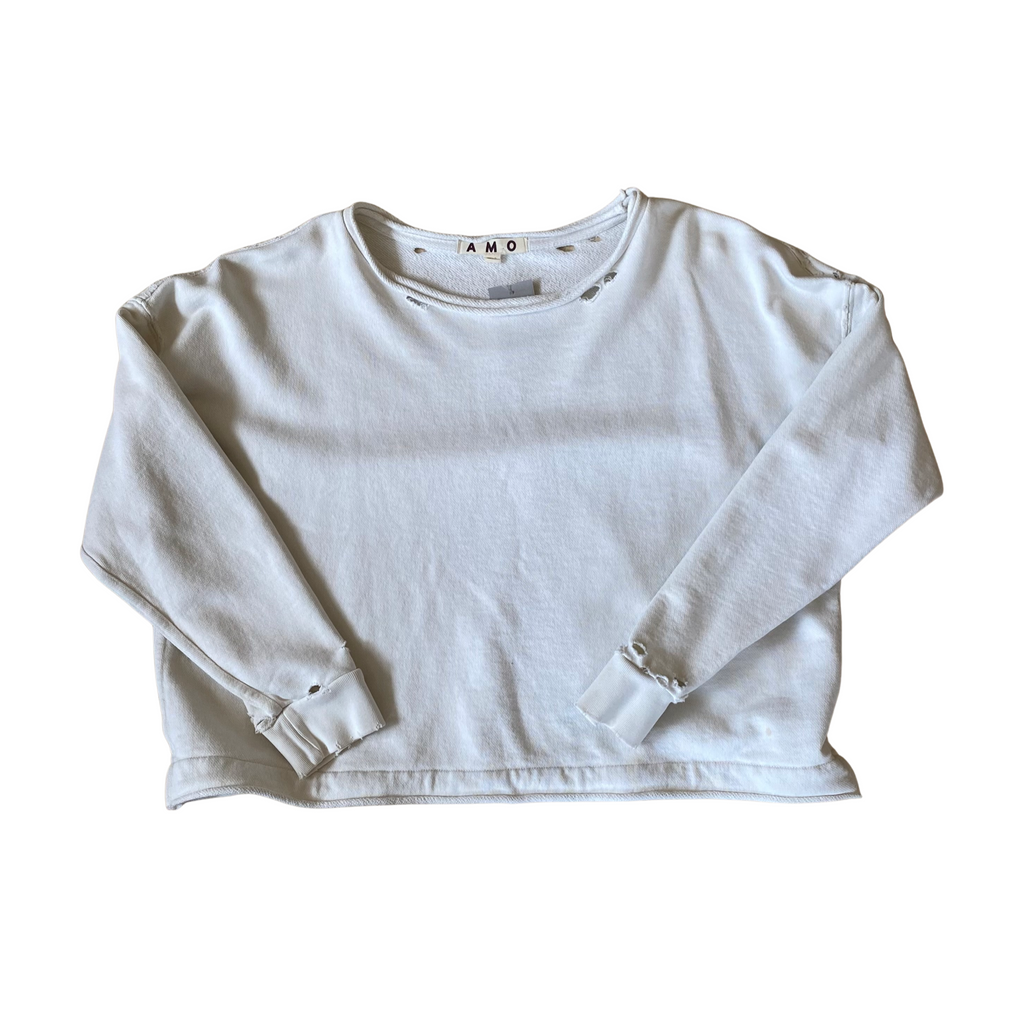 AMÒ Distressed Sweatshirt Cream Size Small