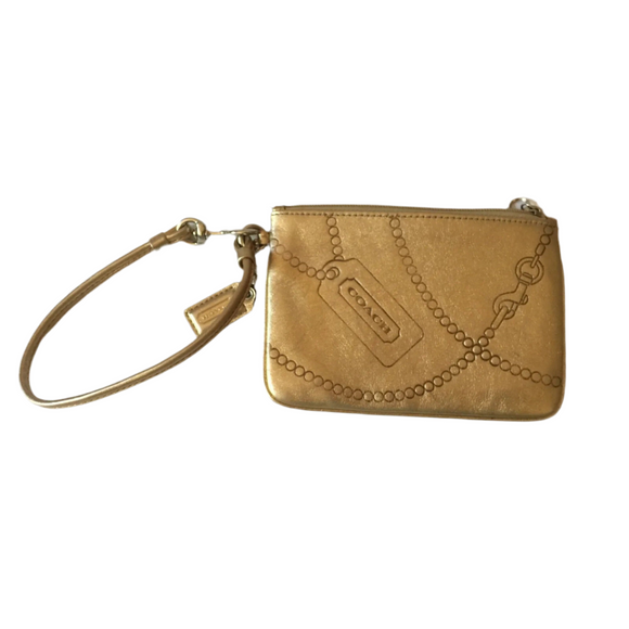 COACH Gold Leather Embossed Wristlet