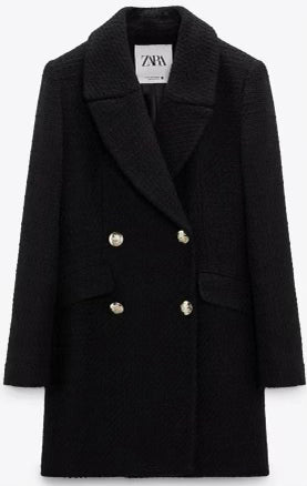 ZARA Gold Button Textured Coat Extra Small NWT